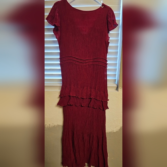 Taylor Burgundy V-Neck Textured Dress - Picture 3 of 15